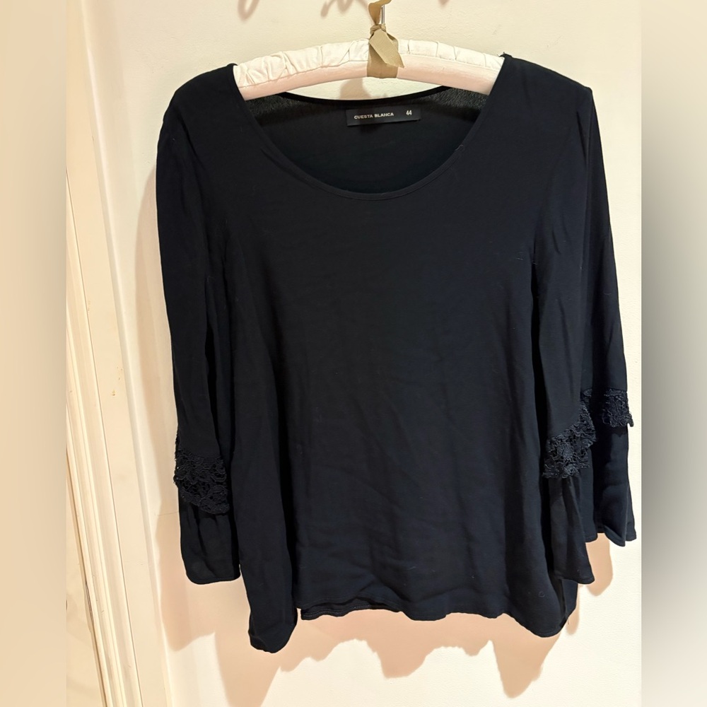 Black Scoop Neck Lace Sleeve Top